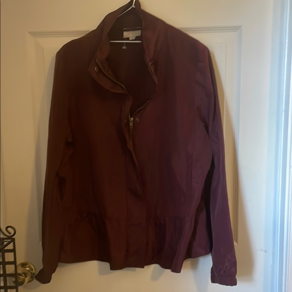 LOFT Eggplant Nylon-like Jacket Casual Zip-Up with snaps NWOT. No hood.